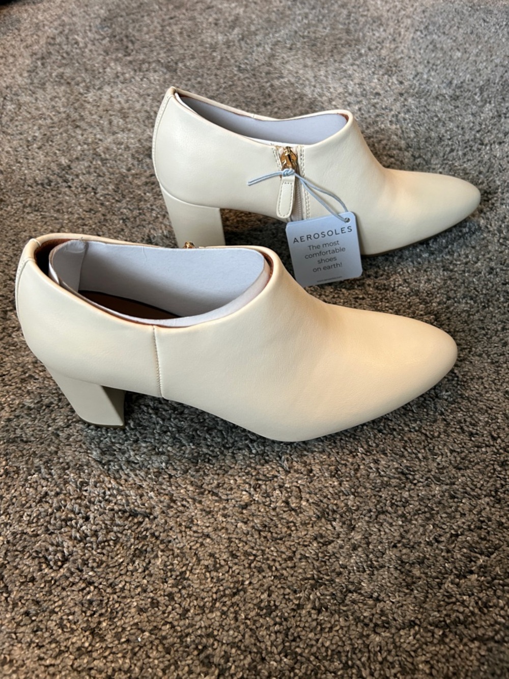 AEROSOLES Cream Block Heel Ankle Booties